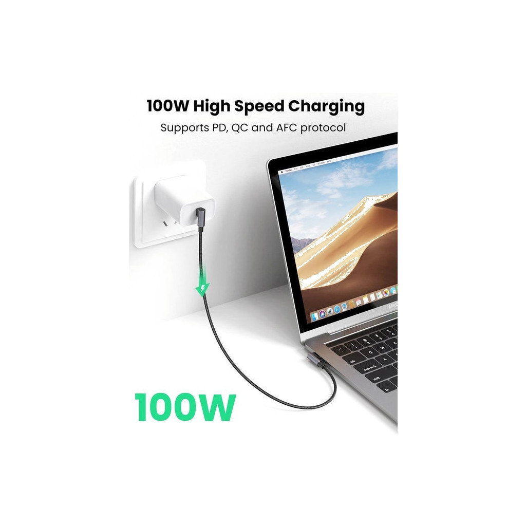 Дата кабель USB-C to USB-C 2.0m 5A 100W US335 90-degree Space Gray Ugreen (70698) - зображення 2