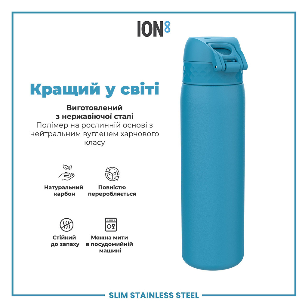 Пляшка для води ION8 OneTouch Stainless Steel 600 мл Blue (I8SS600BLU) - зображення 6