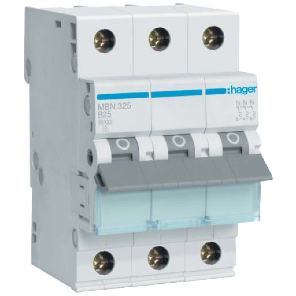 Автоматичний вимикач Hager 3-п. B 25A (6kA) 3M (A) (MBN325) - зображення 1