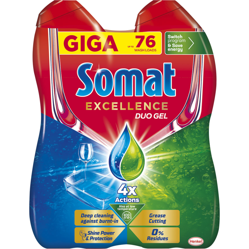 Гель для миття посуду в посудомийці Somat Exellence Duo Gel Антижир 684 мл + 684 мл (9000101819199) - изображение 1