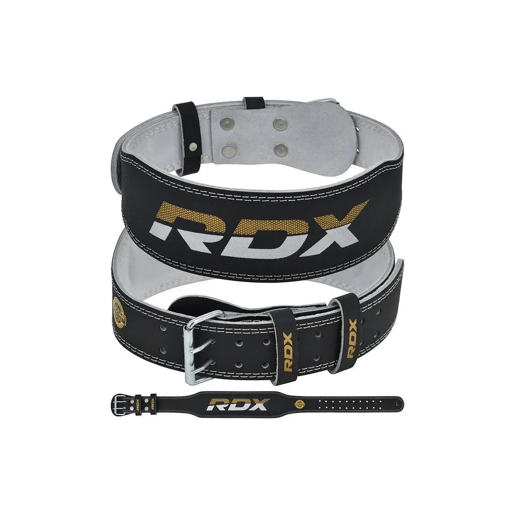 Атлетичний пояс RDX 4 шкіряний Black Gold L (WBS-4RB-L) - зображення 1