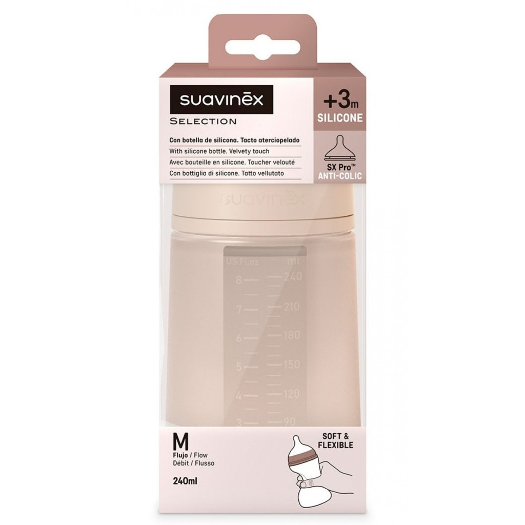 Пляшечка для годування Suavinex Colour Essence силіконова, повільний потік,240 мл, нюдова (308072) - зображення 3