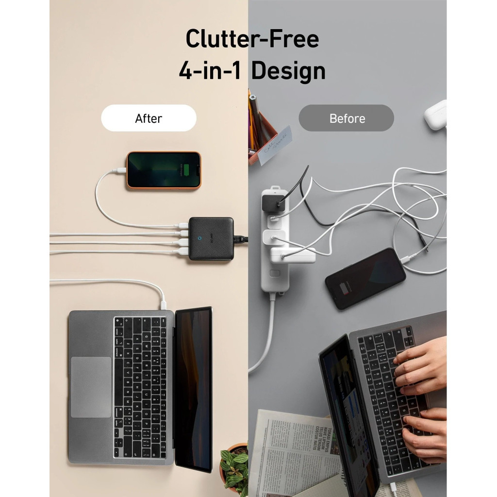 Зарядний пристрій Anker PowerPort 543 Atom III Slim 4 - 65W 22xUSB-C PIQ3.0 (A2046G12) - зображення 4