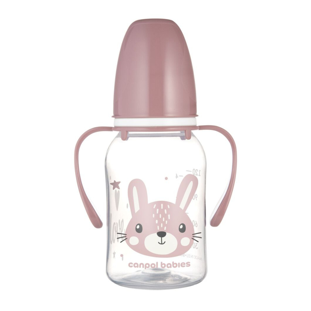 Пляшечка для годування Canpol babies CUTE ANIMALS стандартна з ручками 120 мл рожева (11/823_pin) - зображення 1