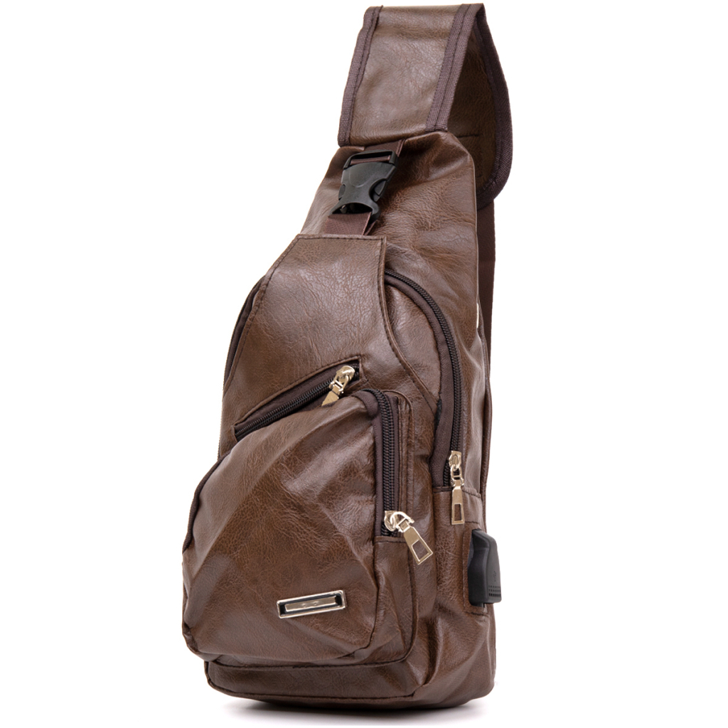 Сумка Vintage Крос боді з емблемою зі шкірозамінника Коричнева (20569) - зображення 1