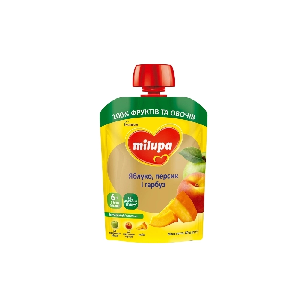 Дитяче пюре Milupa Яблуко, персик, гарбуз, 80 г (5900852057854) - зображення 1