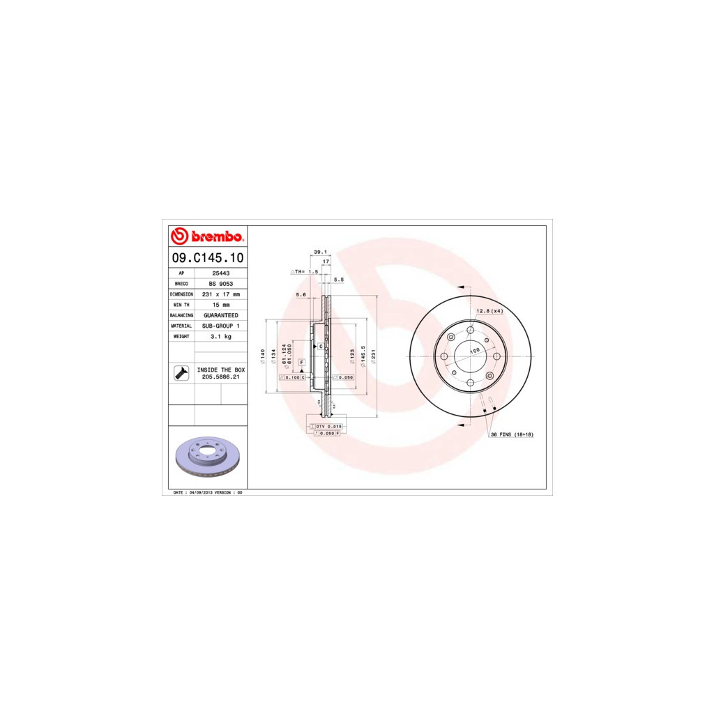 Гальмівний диск Brembo 09.C145.10 - зображення 1