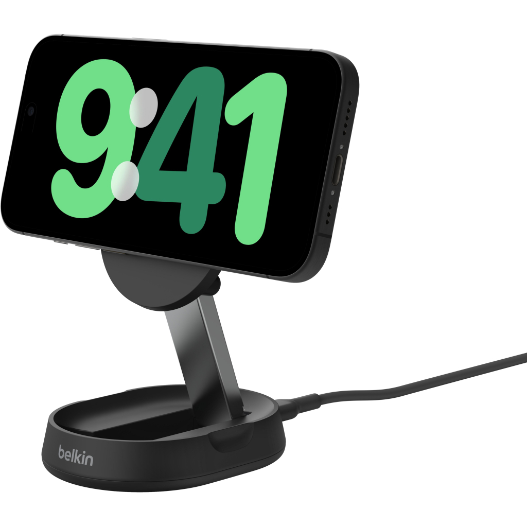 Зарядний пристрій Belkin 15W Magnetic Stand Qi2 20W adapter USB-C black (WIA008VFBK) - зображення 8