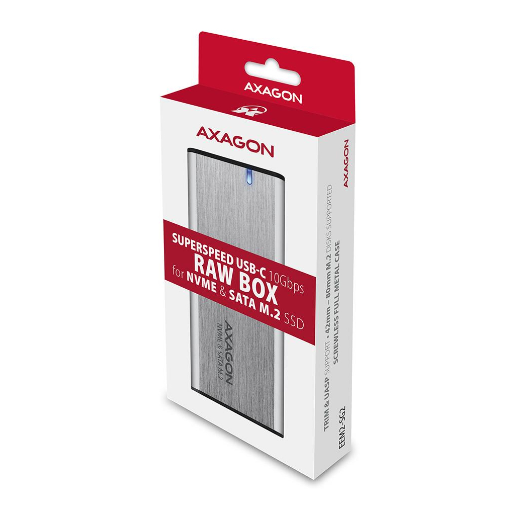 Кишеня зовнішня AXAGON USB-C 3.2 Gen 2 metal box for M.2 NVMe & SATA SSD SuperSpeed (EEM2-SG2) - зображення 3