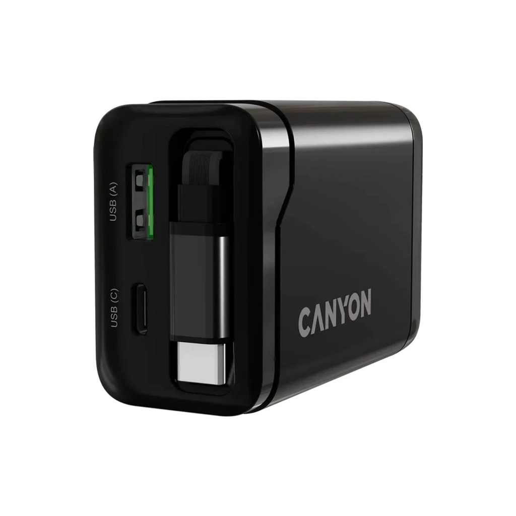 Зарядний пристрій Canyon 1xUSB-C PD65W + 1xUSB QC3.0 + cable USB-C to USB-C black (CNS-CURC65ACB) - изображение 8