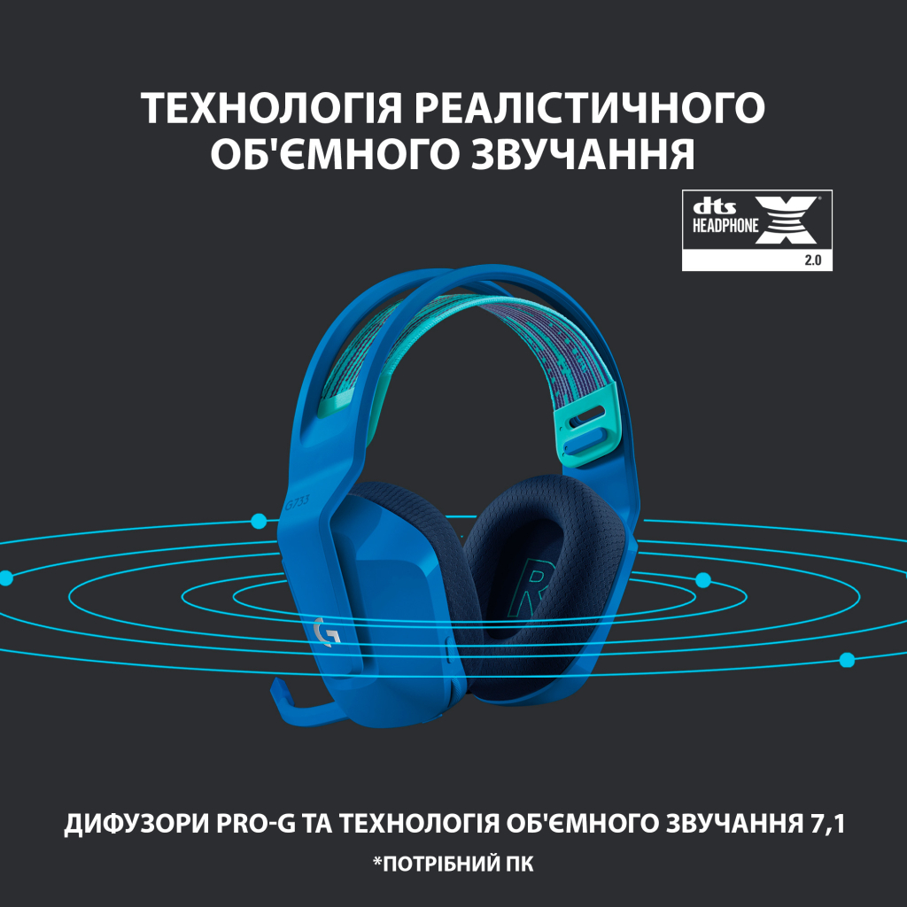 Навушники Logitech G733 Lightspeed Wireless RGB Gaming Headset Blue (981-000943) - зображення 10
