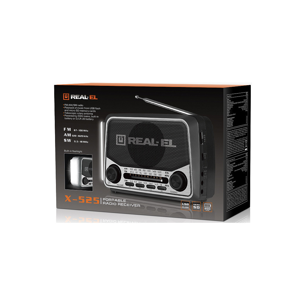 Портативний радіоприймач REAL-EL X-525 Grey - зображення 8