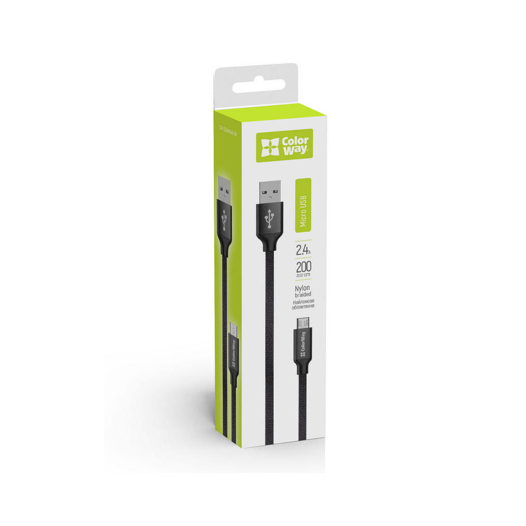 Дата кабель USB 2.0 AM to Micro 5P 2.0m black ColorWay (CW-CBUM009-BK) - зображення 4