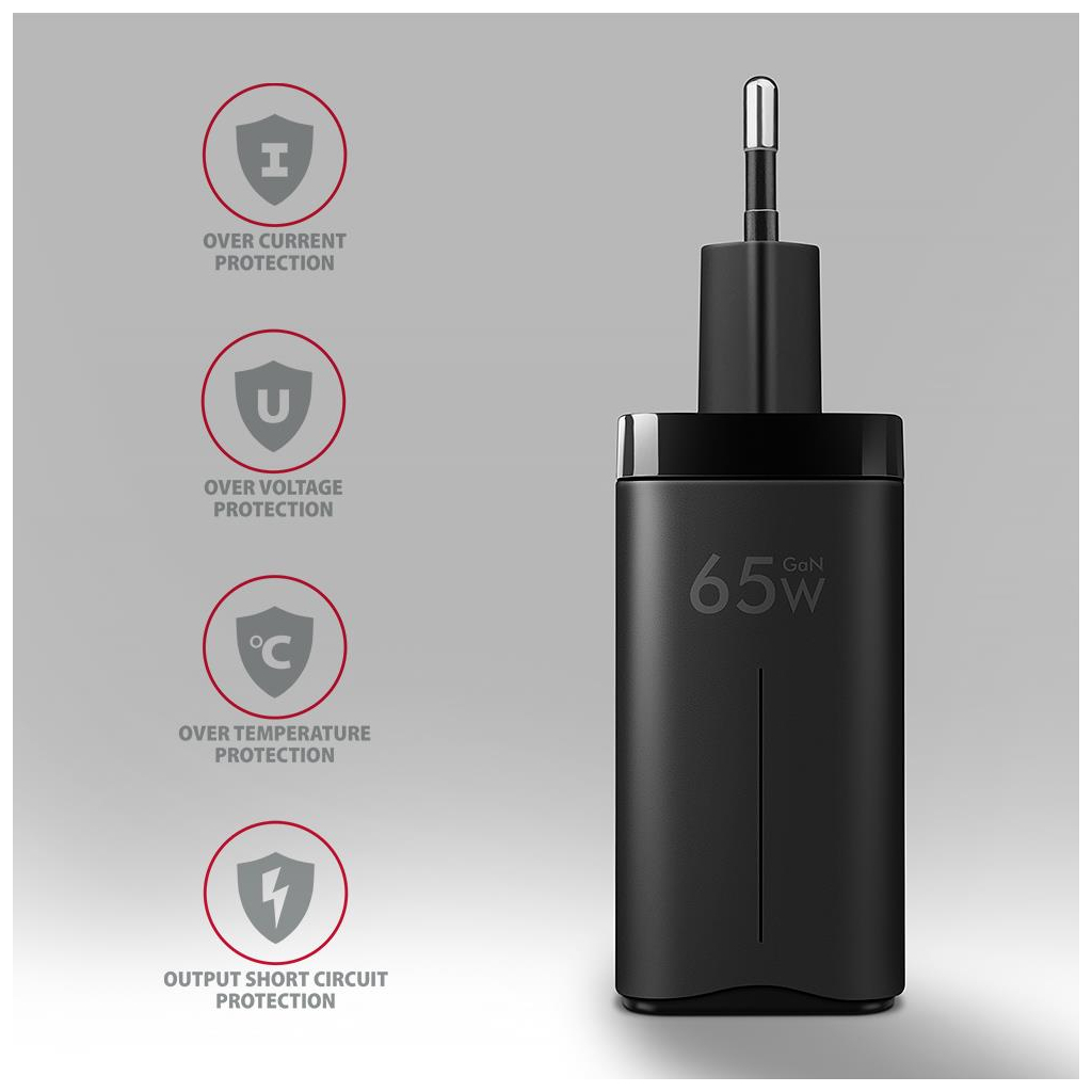 Зарядний пристрій AXAGON 1xUSB + 2xUSB-C 65W QC4+ PD3.0 PPS black (ACU-DPQ65) - зображення 6