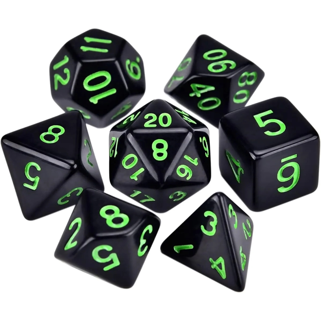 Набір кубиків для настільних ігор Games 7 Days Opaque 7 Dice Set - Black (w-green) (g7dopaq01) - зображення 1