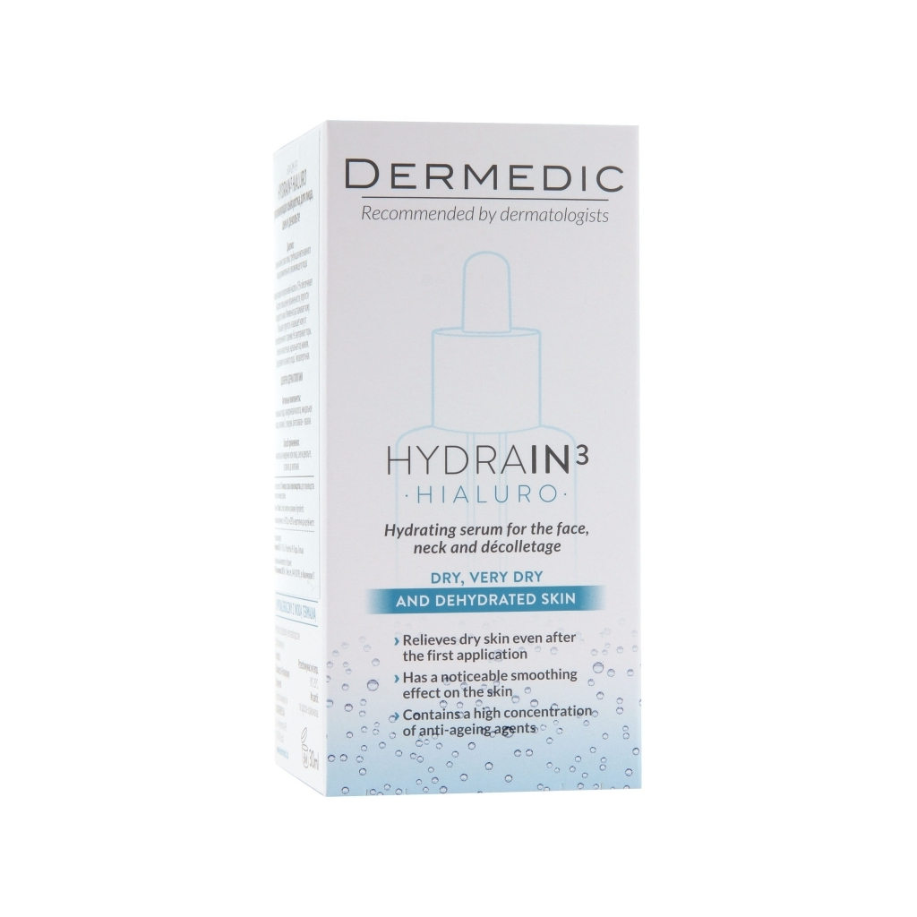 Сироватка для обличчя Dermedic Hydrain 3 Hialuro Зволожувальна для сухої шкіри обличчя, шиї та зони декольте 30 мл (5906739783199) - зображення 2