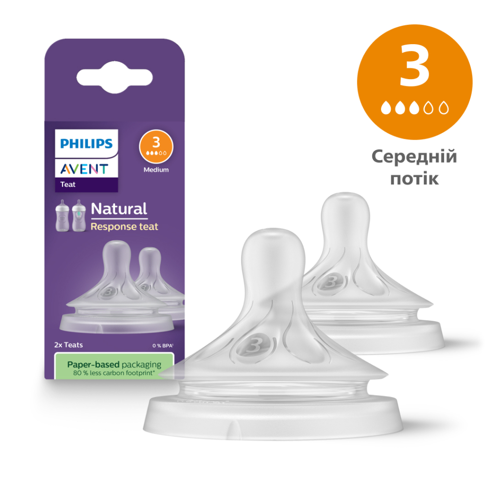 Соска Philips AVENT Natural повільний потік 1+ міс 2 шт (SCY963/02) - изображение 1