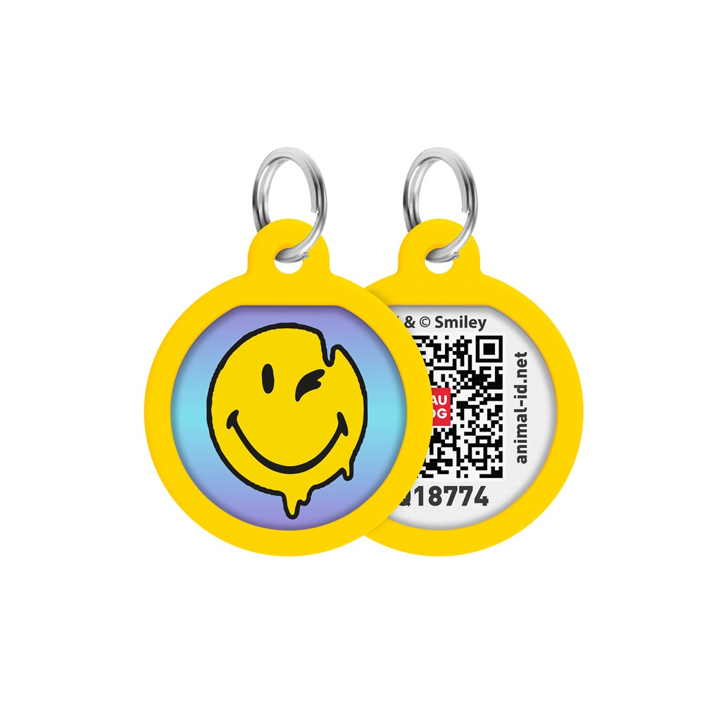 Адресник для тварин WAUDOG Smart ID з QR паспортом "Смайли на блакитному", коло 25 мм (225-0182) - изображение 1