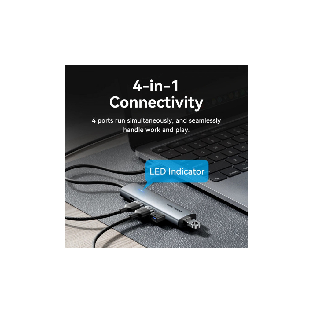 Концентратор VENTION USB-C to 4xUSB 3.0 + 1xUSB-C black (TGZHB) - зображення 7
