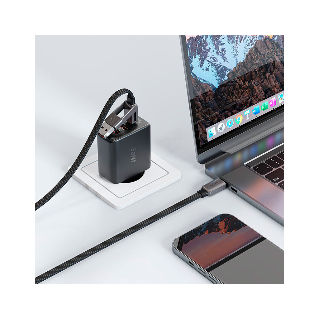 Дата кабель USB-C + USB-A to USB-C 1.2m 3.0A zink alloy C13-04 Black Acefast (6974316282334) - зображення 7