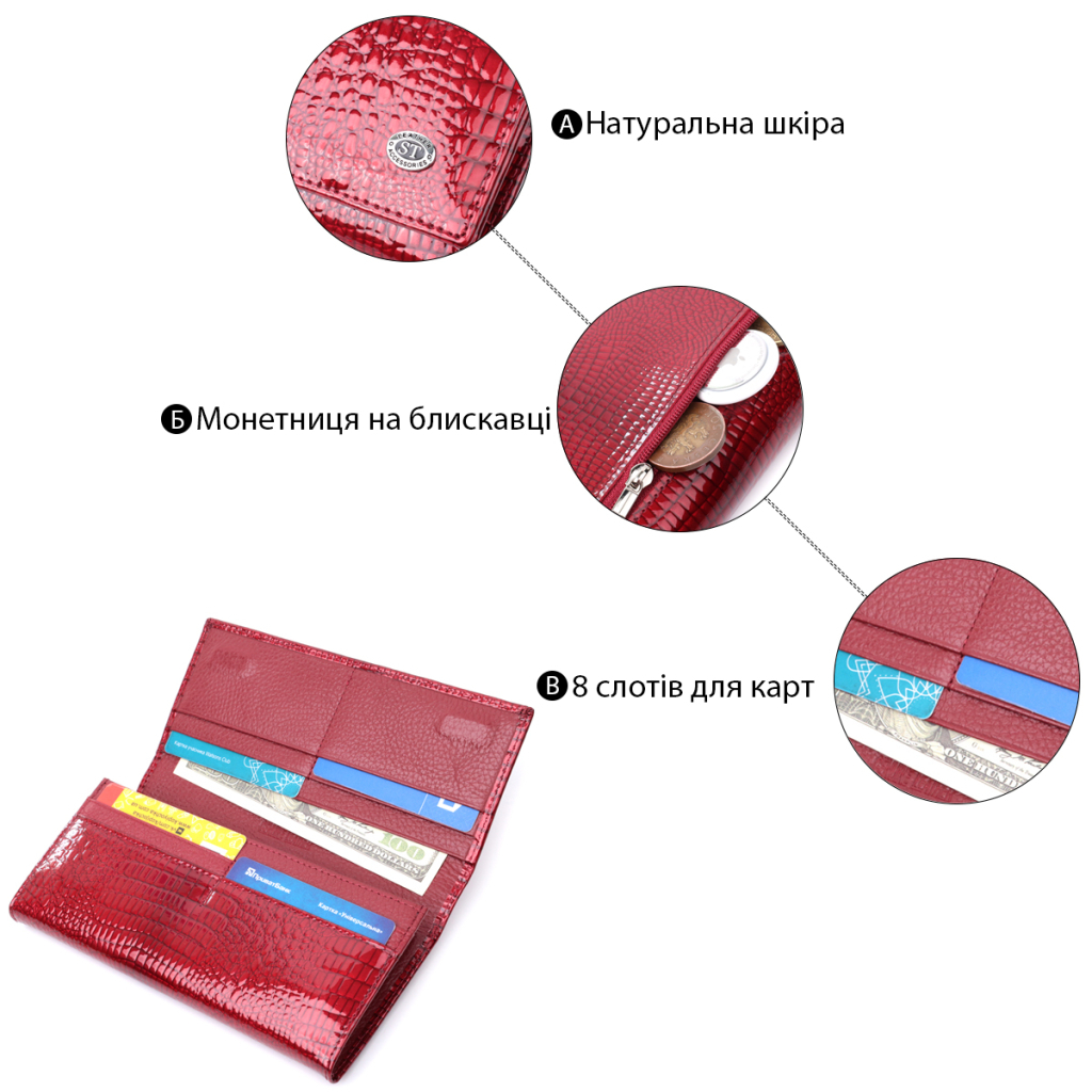 Гаманець ST Leather З натуральної шкіри Червоний (22717) - зображення 4