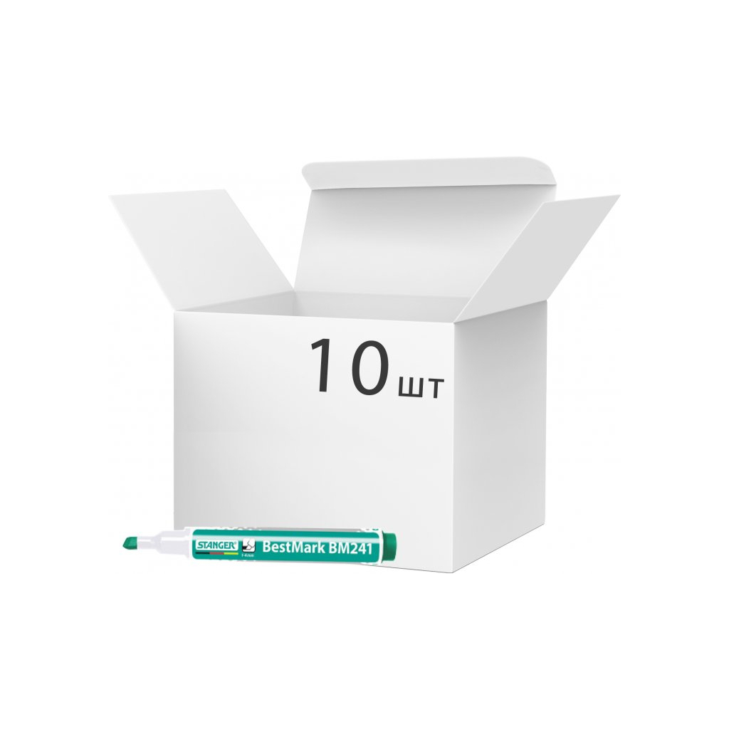 Маркер Stanger для сухостираємих дощок, 1-4 мм клин. накінечник зелений 10 шт (MARKER-BOA-STM241G10) - зображення 1