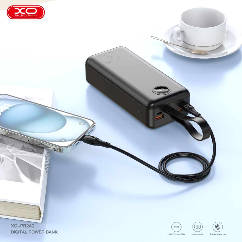 Батарея універсальна XO 30000mAh, PD/20W, QC/22.5W, with light, black (PR240_Black) - зображення 8
