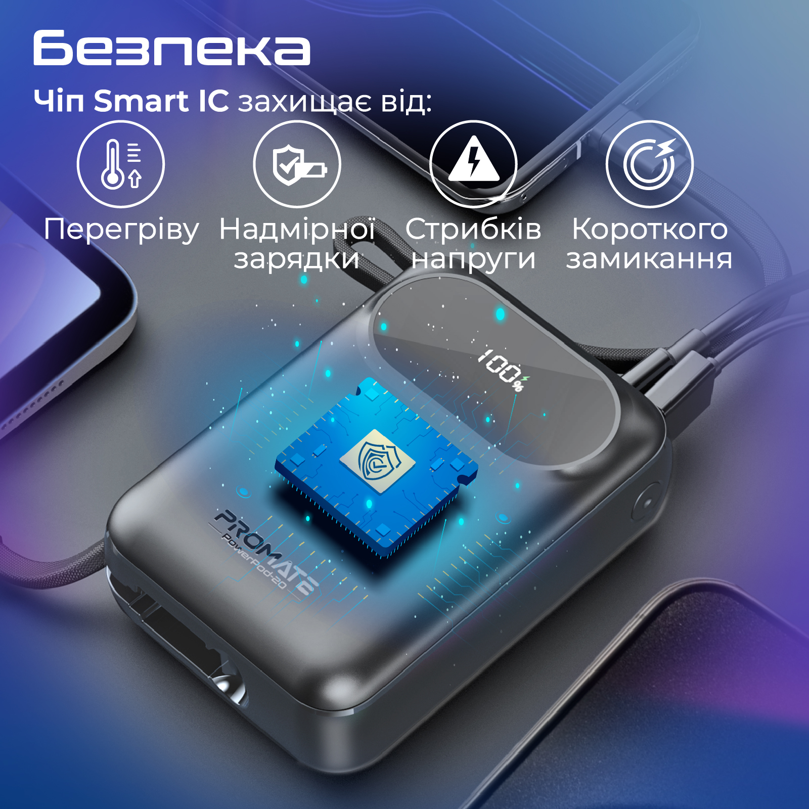 Універсальна мобільна батарея Promate PowerPod-20 20000mAh 35W Black - изображение 7