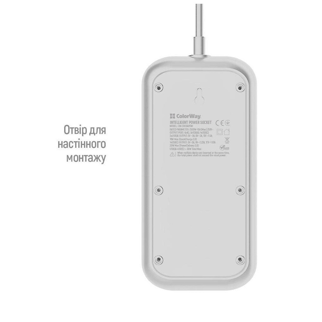 Мережевий фільтр живлення ColorWay CW-CHE64PDW, 6 розеток/4USB 2M (CW-CHE64PDW) - изображение 12