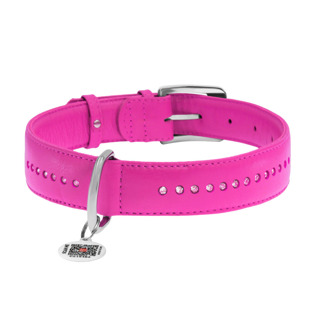 Нашийник для тварин WAUDOG Glamour з QR-паспортом, подвійний Ш 15 мм Д 27-36 см рожевий (38747) - зображення 2