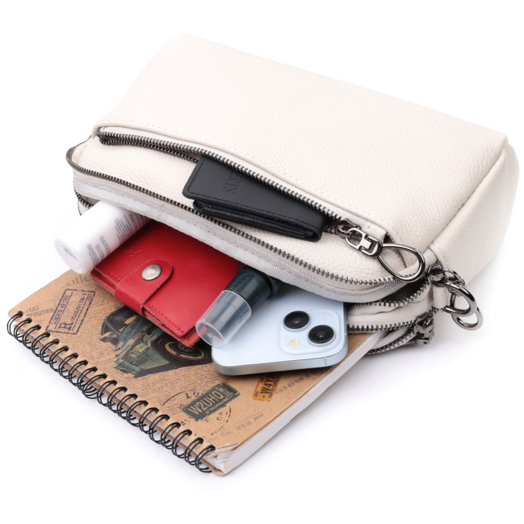 Сумка Vintage Жіноча прямокутна з кишенями з натуральної шкіри Біла (22598) - зображення 10