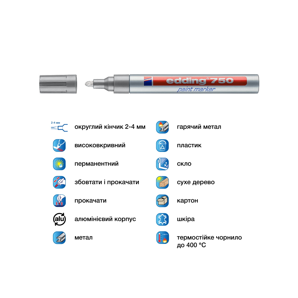 Маркер Edding Paint 2-4 мм круглий срібний (e-750/54) - зображення 4