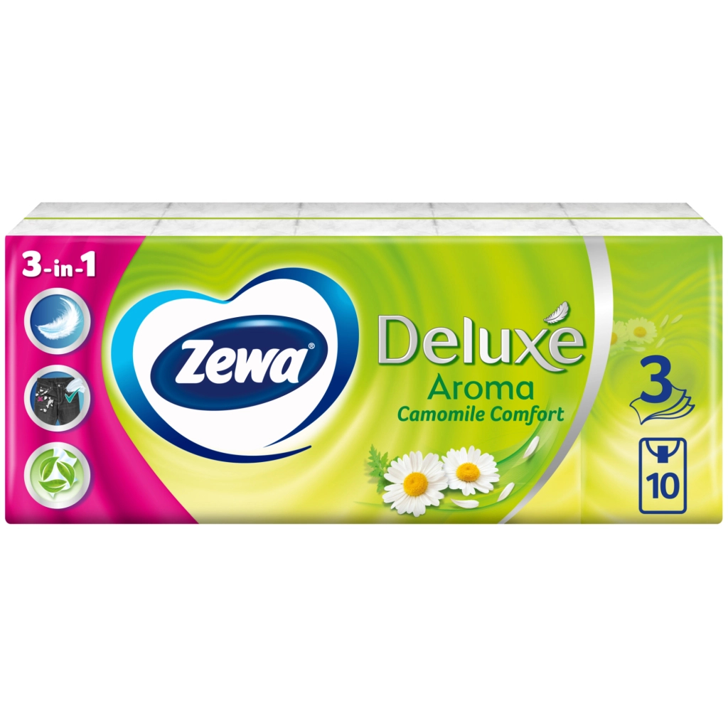 Серветки косметичні Zewa Deluxe Ромашка 3 шари 10 шт х 10 пачок (7322540098846) - зображення 1