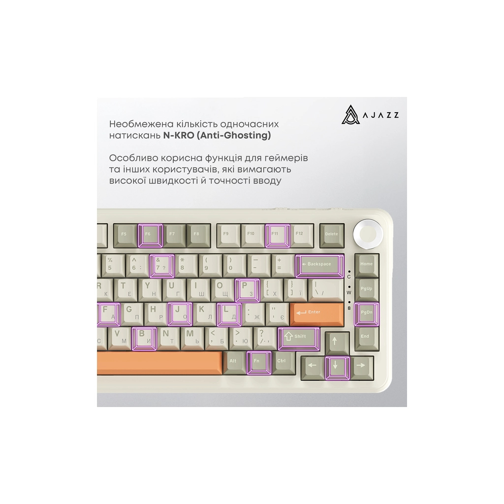Клавіатура Ajazz AK820 MAX Flying Fish Switch RGB Wireless/Bluetooth/USB Beige (AK820MAX-FF-R) - зображення 8