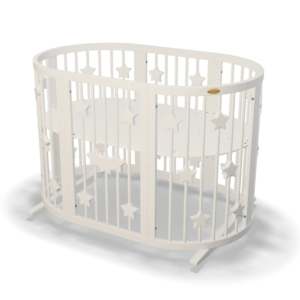 Ліжечко Ingvart трансформер Smart Bed Oval (60х72, 60х120, 60х168 см) молочне з декором "Зірочки" (1259001) - зображення 1