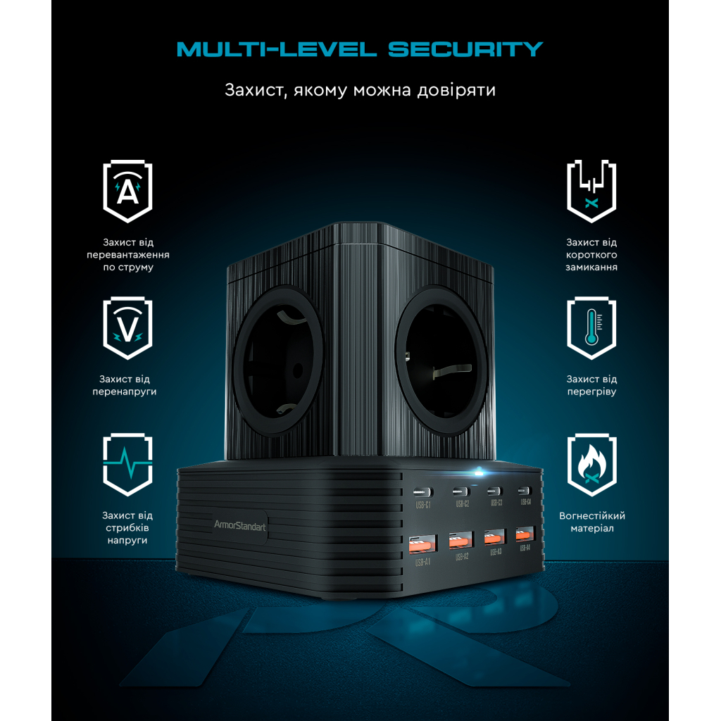 Зарядний пристрій Armorstandart ARP-544 Resolute Power USB-C 100W GaN 2m Black (ARM73177) - зображення 7