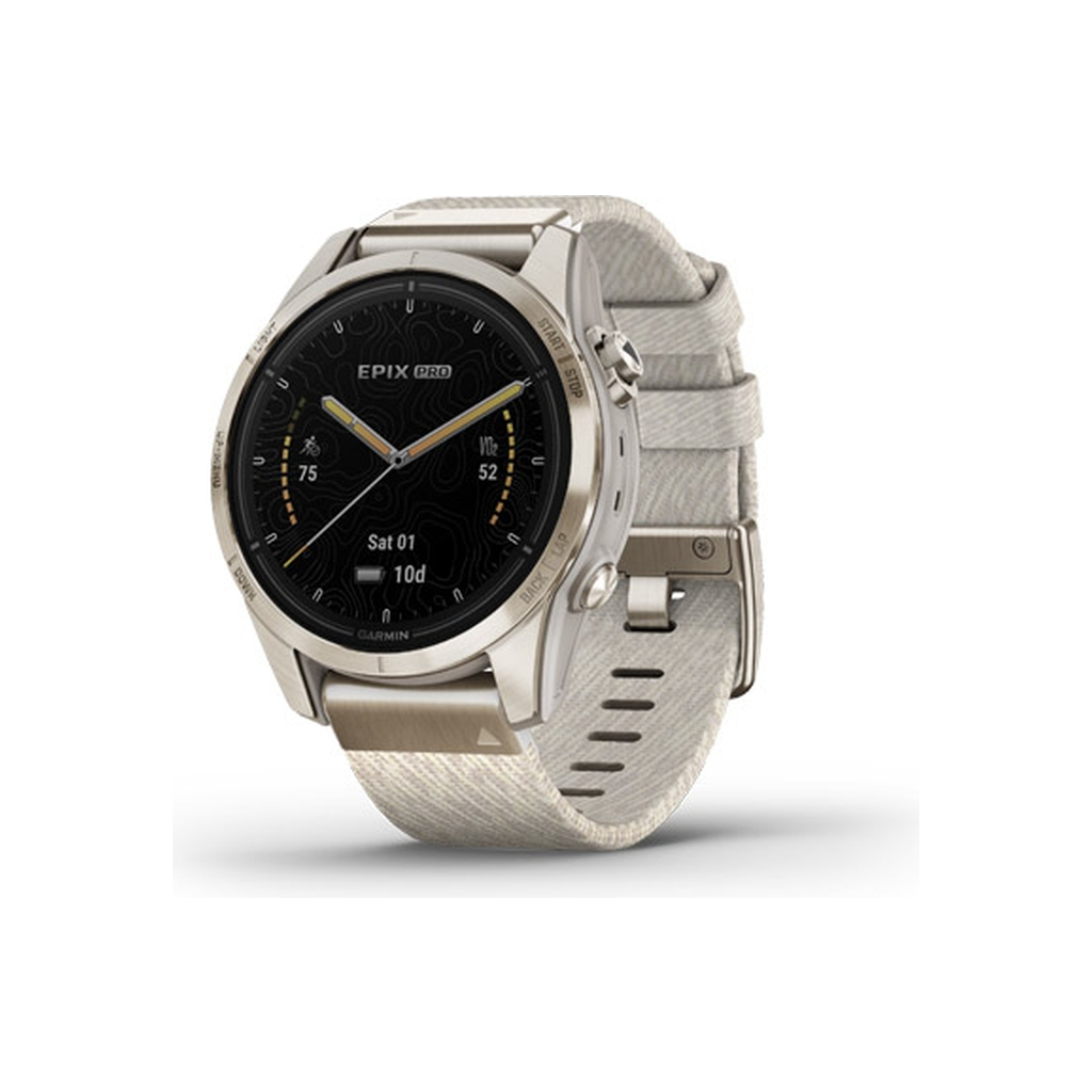 Смарт-годинник Garmin EPIX PRO (g2), 42mm, Saph, SftGld SS, Crm Hthr Nyln, Excl, GPS (010-02802-20) - зображення 1