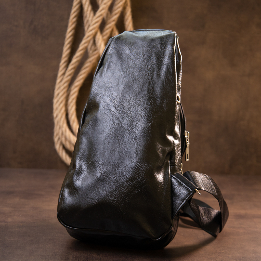 Сумка Vintage Через плече на два відділення шкірзам Чорна (20559) - зображення 7