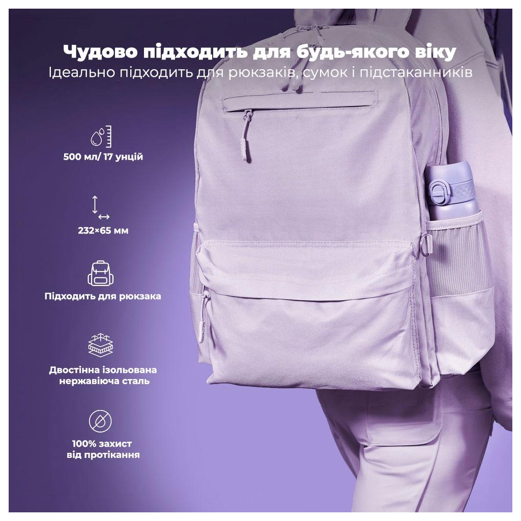 Пляшка для води ION8 OneTouch Vacuum Insulated 500 мл Light Purple (I8TS500PERI) - зображення 9