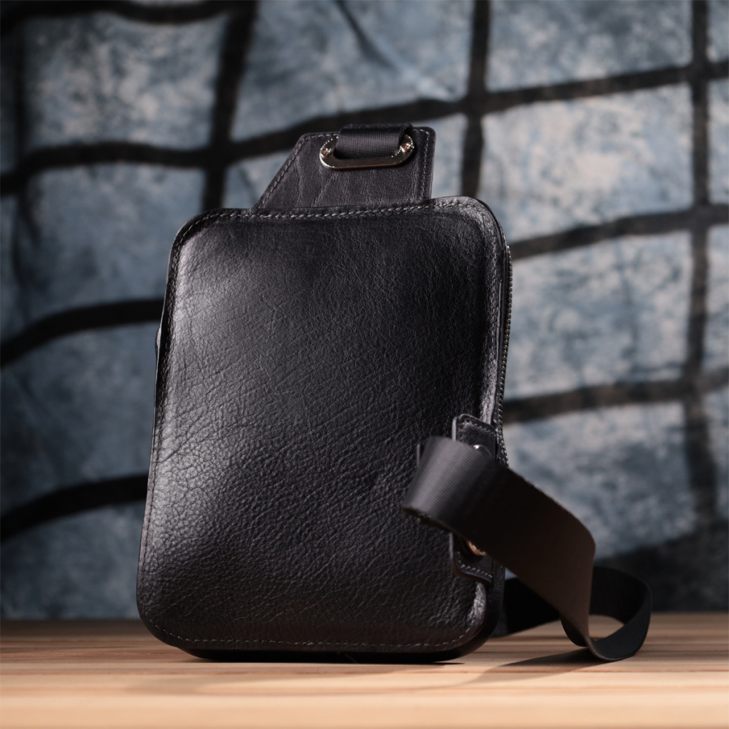 Сумка Grande Pelle Бананка з зернистої натуральної шкіри Чорна (22879) - зображення 11