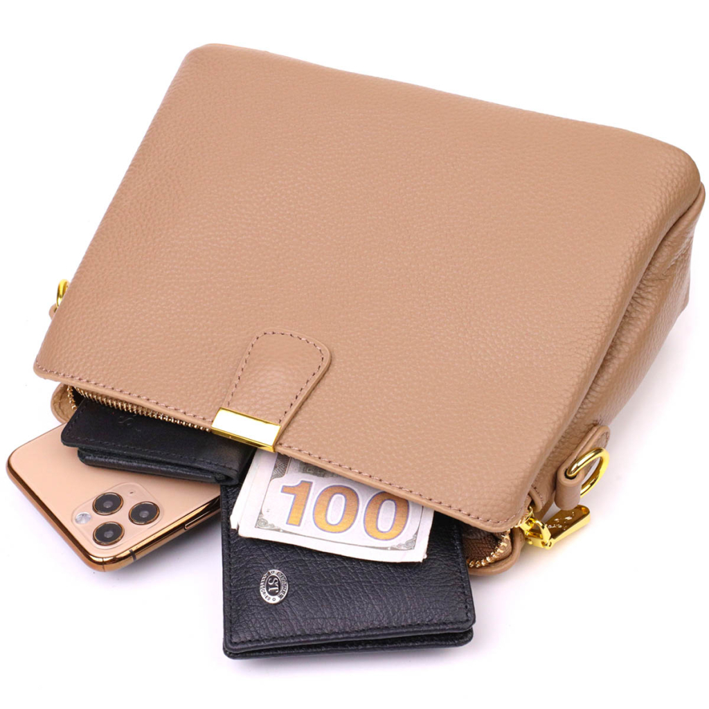 Сумка Vintage Жіноча на три відділення з натуральної шкіри Бежева (22106) - зображення 8