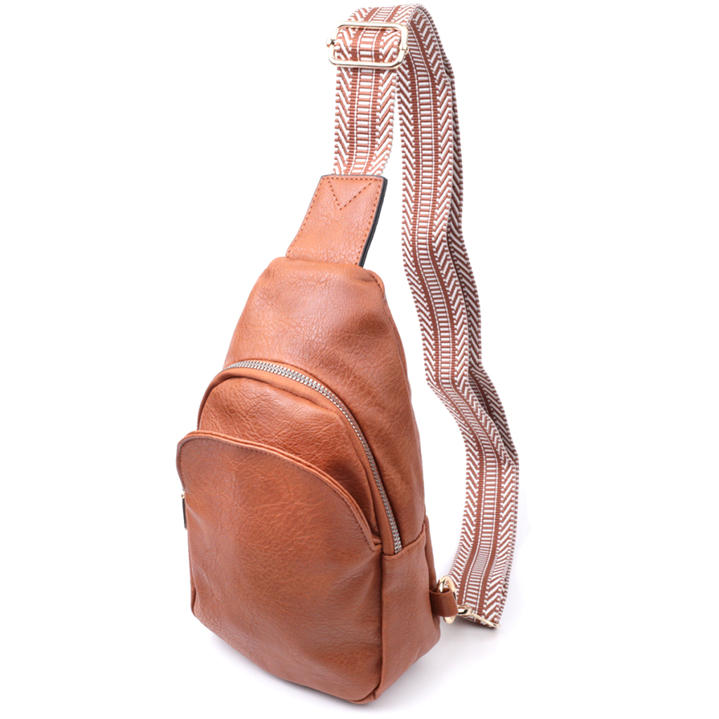 Сумка Vintage Жіноча через плече з екошкіри з акцентом на текстильну лямку Руда (22780) - зображення 1