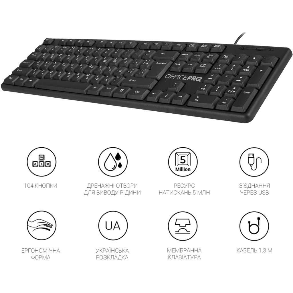 Клавіатура OfficePro SK166 USB Black (SK166) - зображення 8