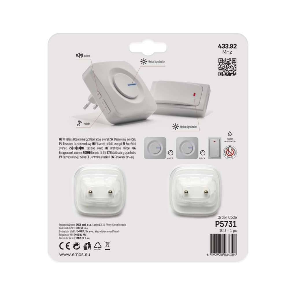 Дверний дзвінок EMOS бездротовий P5731 220В 2 приймачі (180м) (P5731) - picture 12