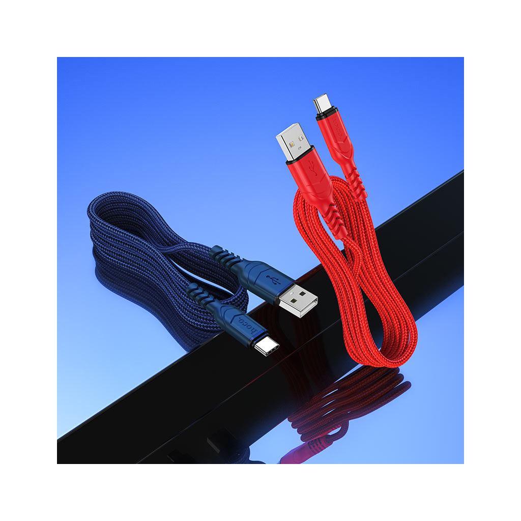 Дата кабель USB 2.0 AM to USB-C 1.0m 3A nylon X59 red HOCO (6931474744937) - зображення 4