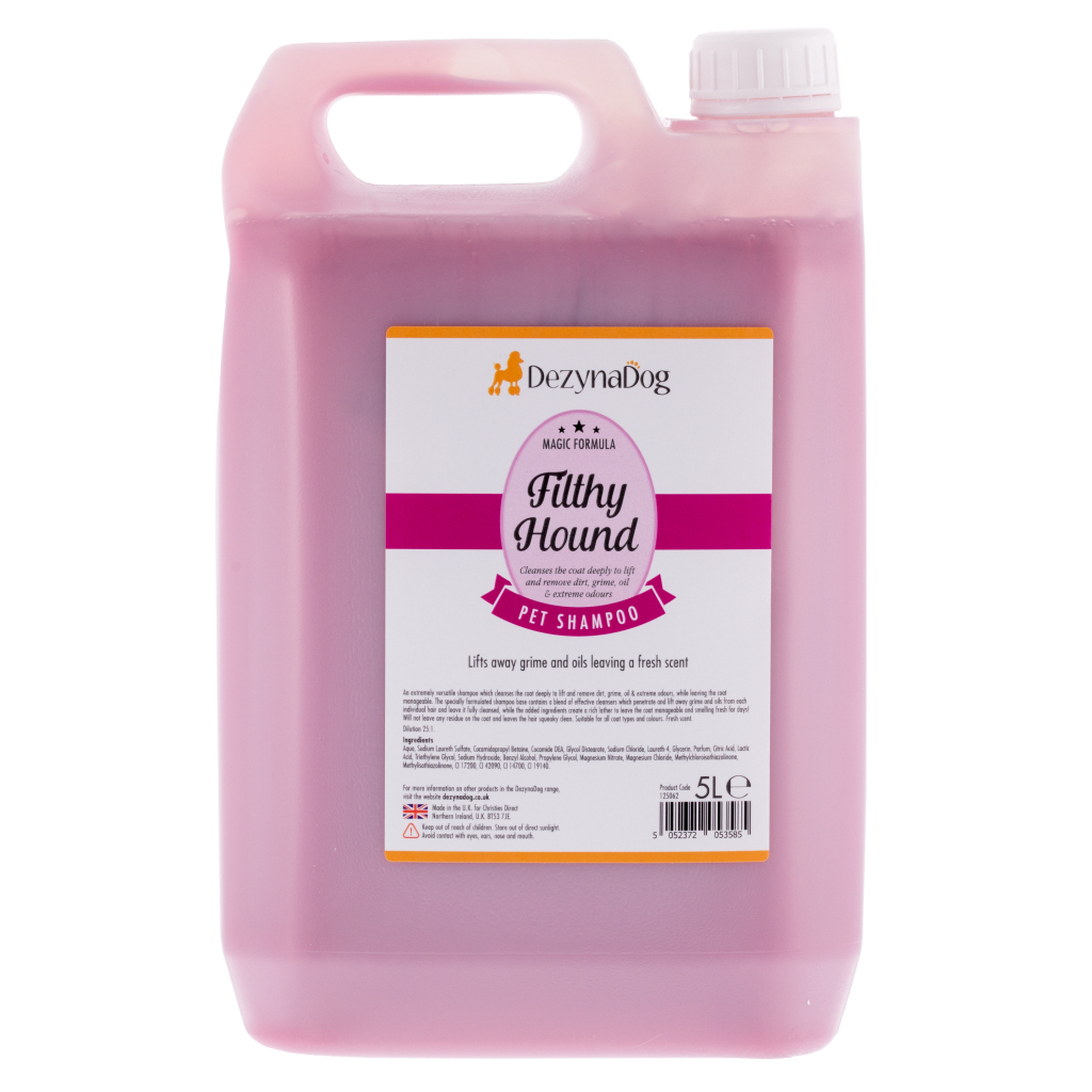 Шампунь для тварин Dezynadog Filthy Hound Deep Clean для глибокого очищення брудної шерсті, з ароматом Пармської Фіалки 5 л (5052372053585) - зображення 1