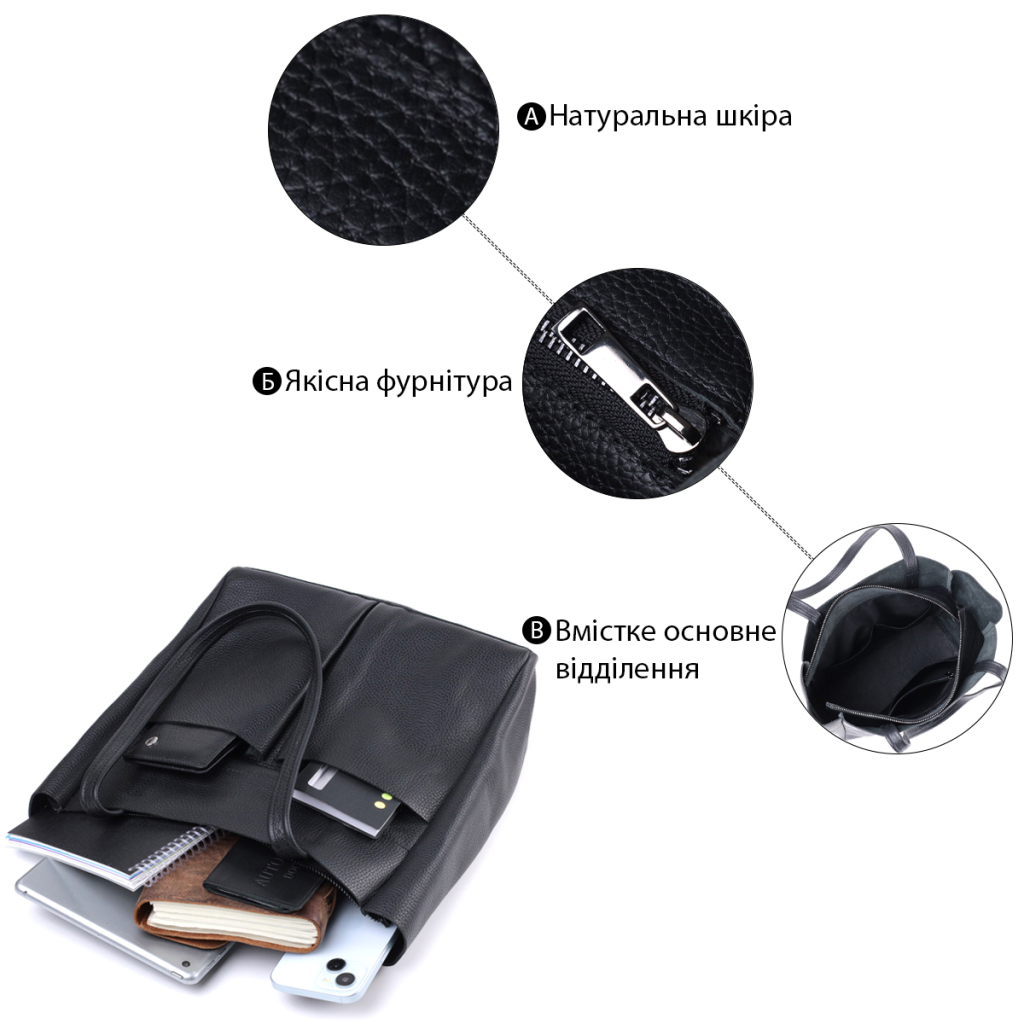 Сумка Shvigel З натуральної шкіри Чорна (22845) - зображення 4