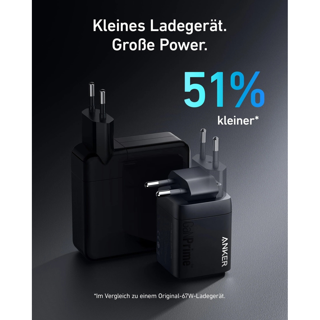 Зарядний пристрій Anker GaNPrime 67W 2xUSB-C PD + 1xUSB-A Black (A2669313) - зображення 6