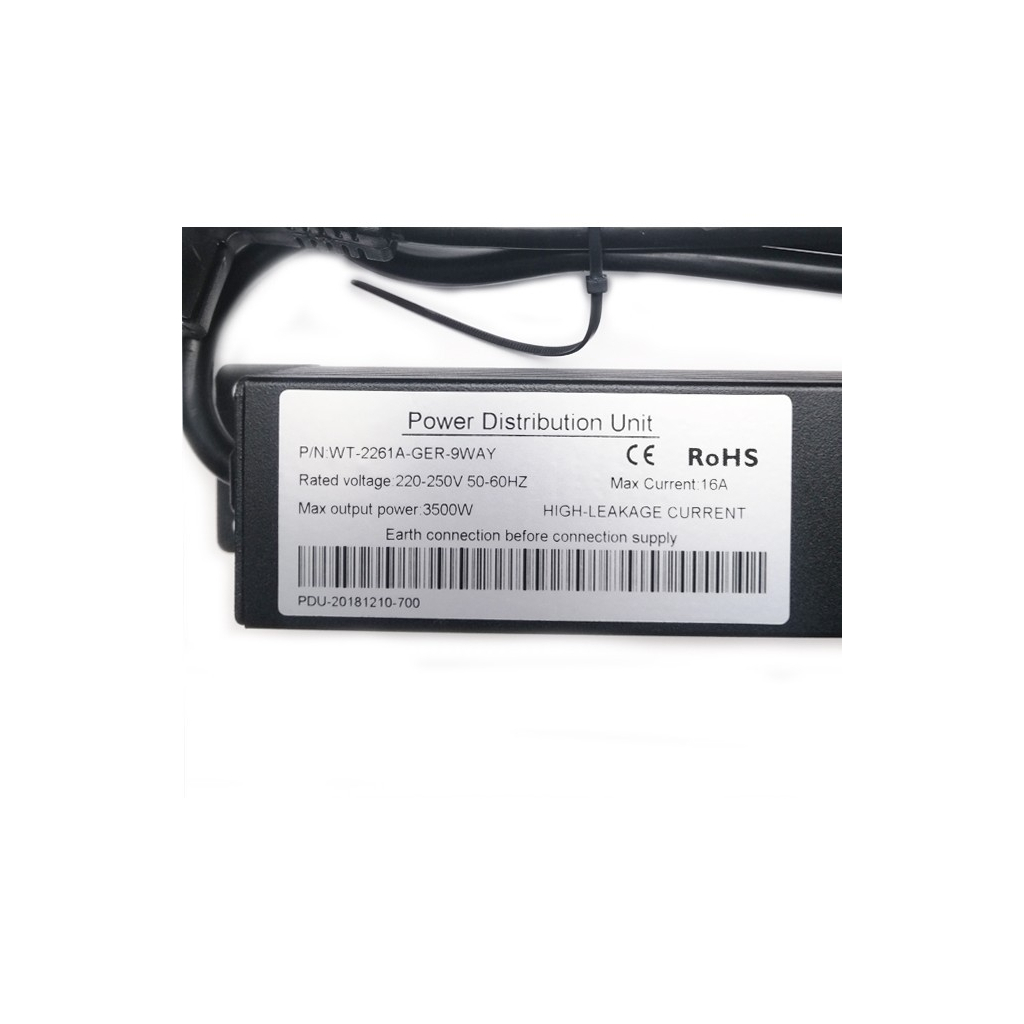 Силовий блок Eserver 19" 9 розеток, кабель 1.8м, алюм. корпус PDU 220В, 16А (WT-2261A-GER-9WAY) - изображение 5