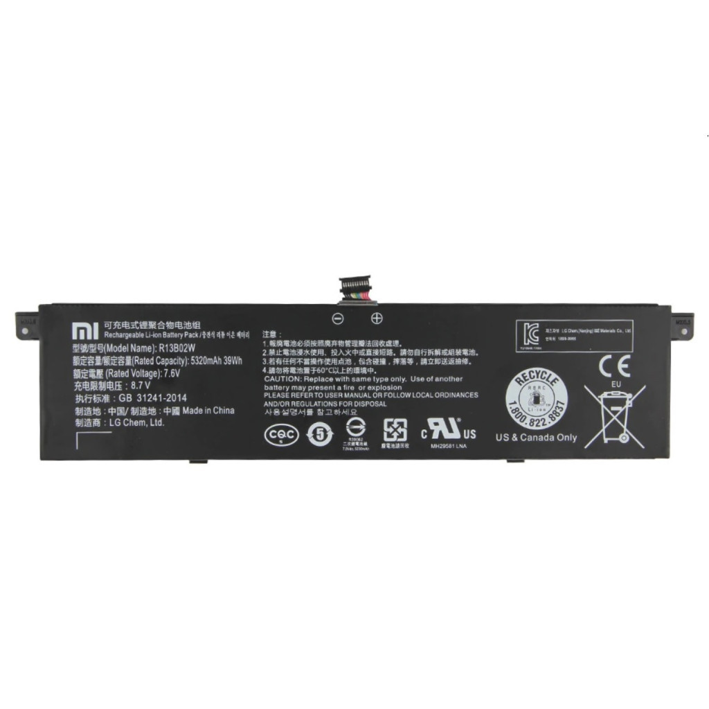Акумулятор до ноутбука Xiaomi R13B02W (Mi Book Air 13.3"), 5320mAh (39Wh), 4cell, 7.6V, Li (A47638) - зображення 1